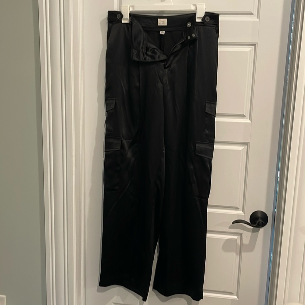 Black Satin Cargo Pants